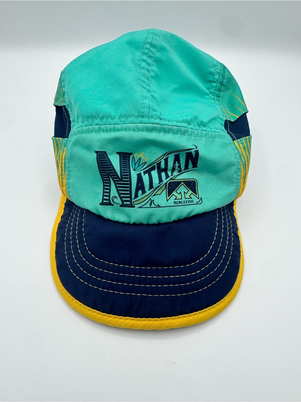 Nathan Lightweight Running Hat Teal Navy Yellow Mesh Trail Cap Adjustable